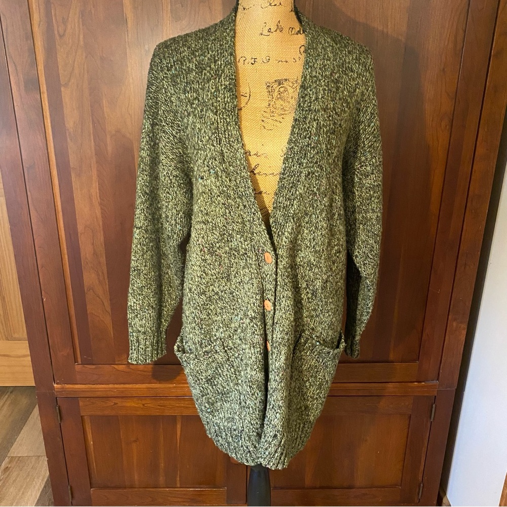 Reference Point by Dray Green Marled Knit Button Front Cardigan Sweater Pockets